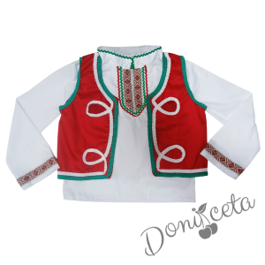 Мъжка или детска народна народна носия за момче 98 с фолклорни/етно мотиви, с елек и пояс в червено и гети в червено 2