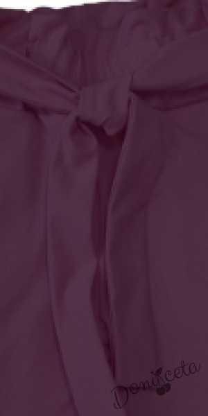 Детски панталон за момиче в лилаво с висока талия и колан 2