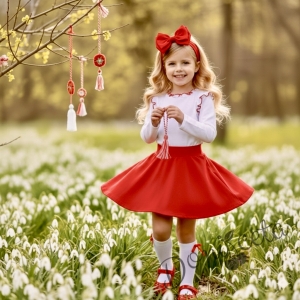 Детска пола клош от трико в червено Роси