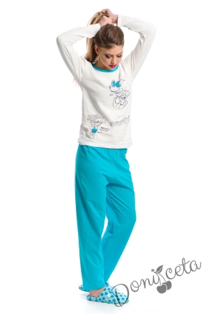 Дамска ватирана пижама в синьо