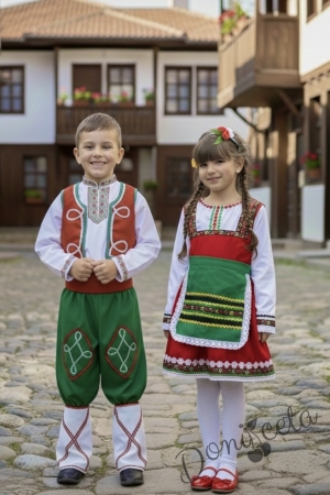 Мъжка или детска народна народна носия трибагреник за момче 197 с фолклорни/етно мотиви, с потури в зелено