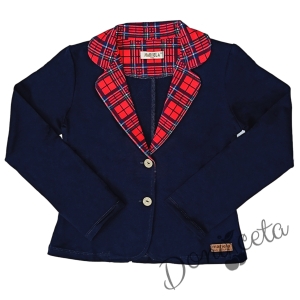 Детски комплект за момиче от карирана пола и сако в тъмносиньо с каре и риза в бяло с къс ръкав Contrast 2