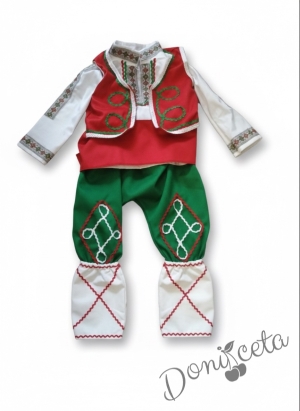 Мъжка или детска народна народна носия трибагреник за момче с фолклорни/етно мотиви, с потури в зелено