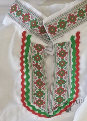 Мъжка или детска народна народна носия трибагреник за момче с фолклорни/етно мотиви, с потури в зелено