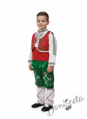 Мъжка или детска народна народна носия трибагреник за момче с фолклорни/етно мотиви, с потури в зелено