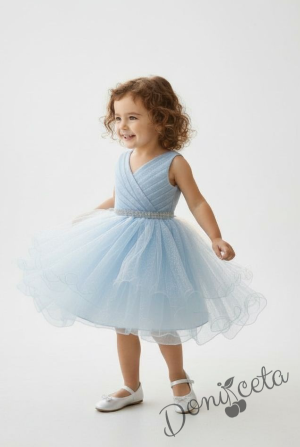 Блестяща официална детска/бебешка рокля в светлосиньо