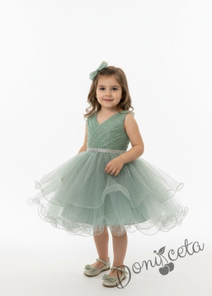 Блестяща официална детска/бебешка рокля в цвят зелено