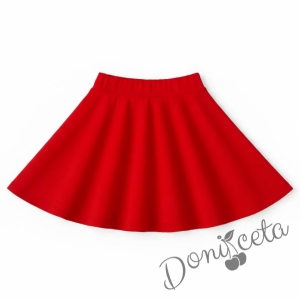 Комплект за момиче от 2 части-пола клош от трико Роси в червено и блуза с дълъг ръкав в бяло с дантела