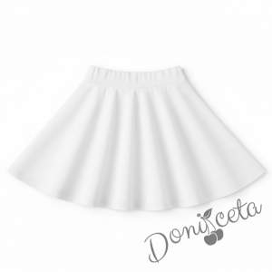 Комплект за момиче от 2 части-пола клош от трико Роси в бяло и блуза с дълъг ръкав в червено с дантела