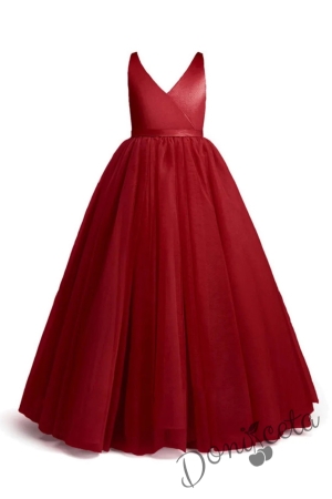 Официална детска дълга рокля  Марлен в червено без ръкав 