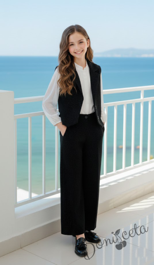 Комплект за момиче от елек Ким на ситни точици и панталон Ким на ситни точици в черно