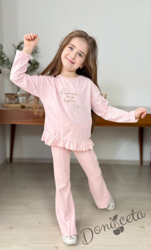 Комплект за момиче от 2 части в розово с  къдрички