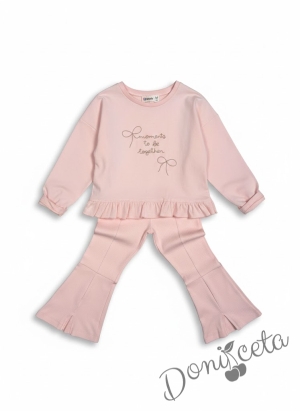 Комплект за момиче от 2 части в розово с  къдрички