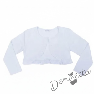 Официален комплект от 4 части- рокля Надежда в червено на бели точки с тюл в бяло, болеро в бяло, диадема в червено на бели точки и чорапи с червени панделки на бели точки 