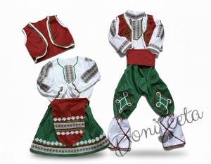 Мъжка или детска народна народна носия трибагреник за момче с фолклорни/етно мотиви, с потури в зелено