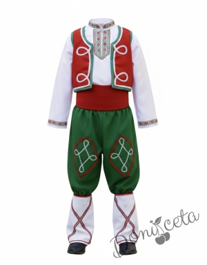 Мъжка или детска народна народна носия трибагреник за момче с фолклорни/етно мотиви, с потури в зелено