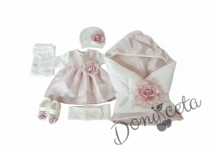 Комплект за изписване от 6 части за момиче в пепел от рози и екрю