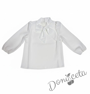 Официална детска риза в бяло с дълъг ръкав и панделка 