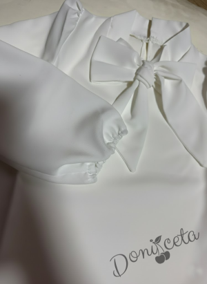 Официална детска риза в бяло с дълъг ръкав и панделка 