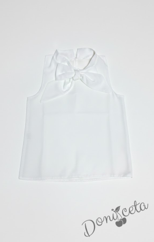 Официална детска риза в бяло с къс ръкав и панделка 