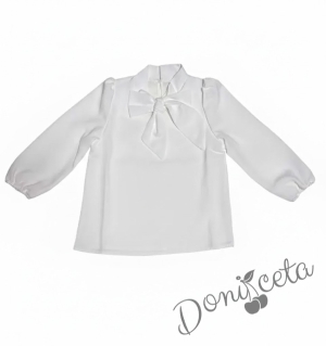 Комплект за момиче от 2 части - розова пола от трико Тамара и риза с дълъг ръкав и панделка