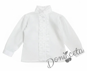 Комплект за момиче от 2 части - розова пола от трико Тамара и риза с дълъг ръкав и къдрички