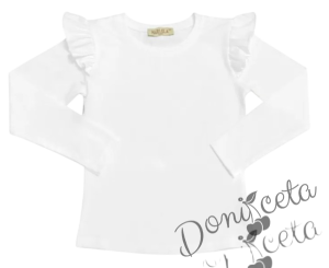 Комплект за момиче от 2 части - пола Тамара в бежово и блуза с дълъг ръкав с къдрички в бяло 2