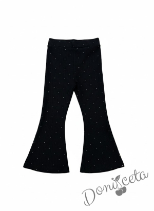 Детски панталон за момиче тип чарлстон в черно с блестящи камъчета