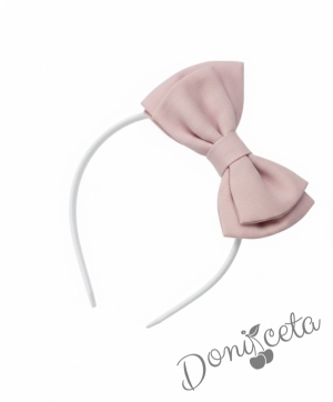 Детски комплект за момиче от 6 части- пола Тамара от трико и плисе в розово, сако, ризка с панделка, диадема и чорапки