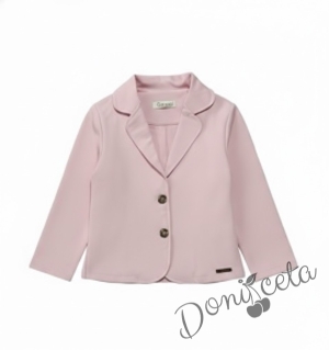 Детски комплект за момиче от 6 части- пола Тамара от трико и плисе в розово, сако, ризка с панделка, диадема и чорапки