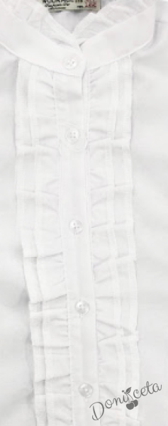 Комплект за момиче от 2 части - пола Тамара в тъмносиньо и риза с къс ръкав и къдрички в бяло 3