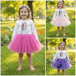 Детска ежедневна рокля с дълъг ръкав в лилаво с красива картинка на малка фея