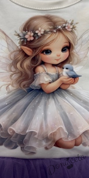 Детска ежедневна рокля с дълъг ръкав в лилаво с красива картинка на малка фея