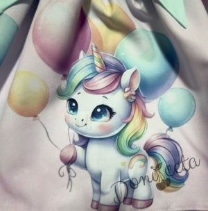 Детска рокля в тюркоаз с къдрички, панделка и еднорог