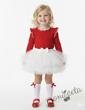 Детска туту пола тип пачка в бяло с богат тюл на пластове