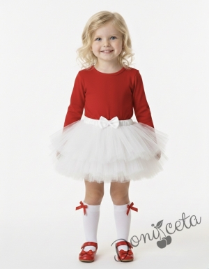 Детска туту пола тип пачка в бяло с богат тюл на пластове