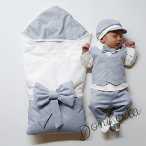 Бебешки елегантен комплект за изписване за момче синьо и бяло