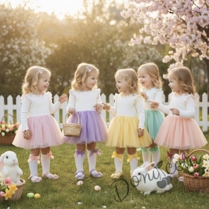 Детска ежедневна рокля с дълъг ръкав в бяло и прасковено с къдрички с кант в прасквоено на рамената Оливия