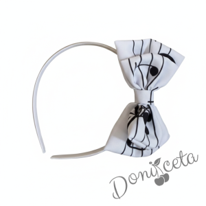  Диадема за коса с панделка с ноти в бяло с черни нотички