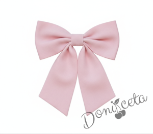 Комплект за момиче от 3 части- сукман Гери в розово с плисирана пола, риза в бяло с дълъг ръкав и къдрички и панделка в  розово