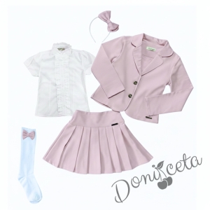 Комплект от 5 части пола Гери, сако в черно, ризка в бяло с къс ръкав, чорапи с панделки и диадема 