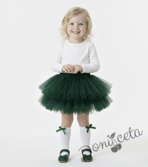 Комплект от 2 части-детска туту пола пачка в бяло и боди с дълъг ръкав в зелено