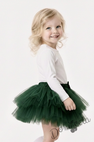 Комплект от 2 части-детска туту пола пачка в бяло и боди с дълъг ръкав в зелено