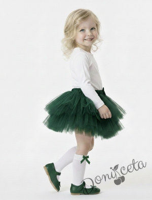 Комплект от 2 части-детска туту пола пачка в бяло и боди с дълъг ръкав в зелено