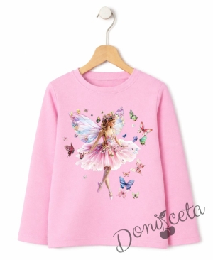 Детска блуза в розово с дълъг ръкав за момиче с картинка тип туника