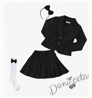 Комплект 4 части от пола, сако от трико, чорапи в бяло и черно и диадема в черно Гери