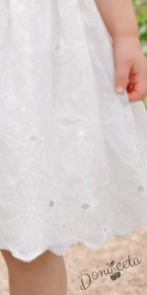 Детска официална или ежедневна рокля с къс ръкав в екрю с къдрички на рамената