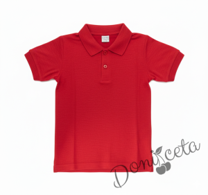 Детска тениска с якичка в червено, подходяща за момче или момиче и за ученическа униформа 