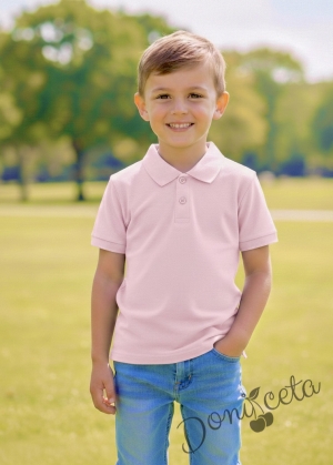 Детска тениска с яка в розово, подходяща за момче или момиче и за ученическа униформа 