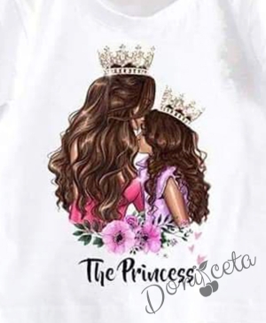 Детска тениска с къс ръкав в бяло с майка и дете от колекция "Майки и дъщери"